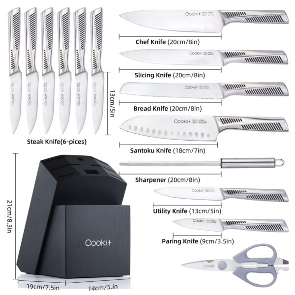 ⁦Kitchen Knife Set, 15 Piece Knife Sets with Block, Chef Knives with Non-Slip German Stainless Steel Hollow Handle Cutlery Set with Multifunctional Scissors Knife Sharpener  Amazon Platform Banned⁩ - الصورة ⁦3⁩