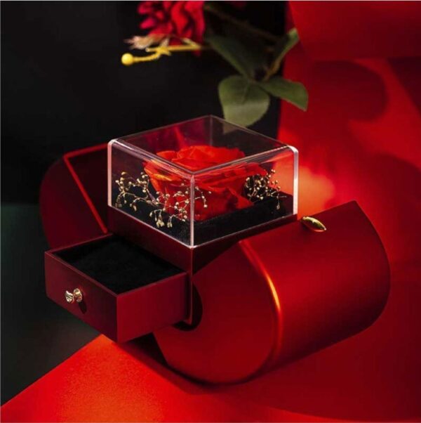 ⁦Fashion Jewelry Box Red Apple Christmas Gift Necklace Eternal Rose For Girl Mother's Day Valentine's Day Gifts With Artificial Flower Rose Flower Jewelry Box⁩ - الصورة ⁦10⁩