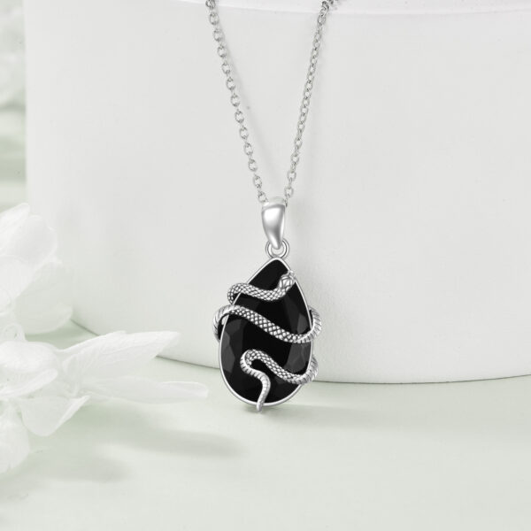 ⁦Sterling Silver Black Obsidian Tourmaline Crystal Snake Necklace Jewelry as Gifts⁩ - الصورة ⁦4⁩