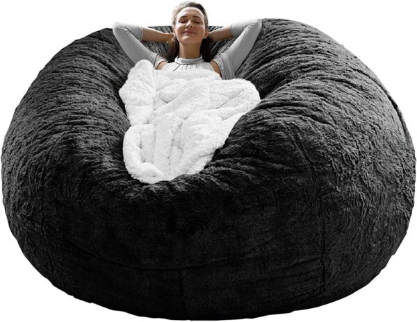 ⁦Bag Chair Coverit Was Only A Cover, Not A Full Bean Bag Chair Cushion,Big Round Soft Fluffy PV Velvet Sofa Bed Cover, Living Room Furniture,  Lazy Sofa Bed Cover,5ft Black⁩ - الصورة ⁦5⁩