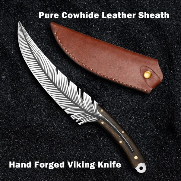 ⁦Qulajoy Viking Knife - 13.8 Inch Full Tang Boning Knife With 8.5 Inch Feather Blade & Leather Sheath - Sharp Hand-Forged 7Cr17MOV Real Carbon Steel⁩ - الصورة ⁦9⁩