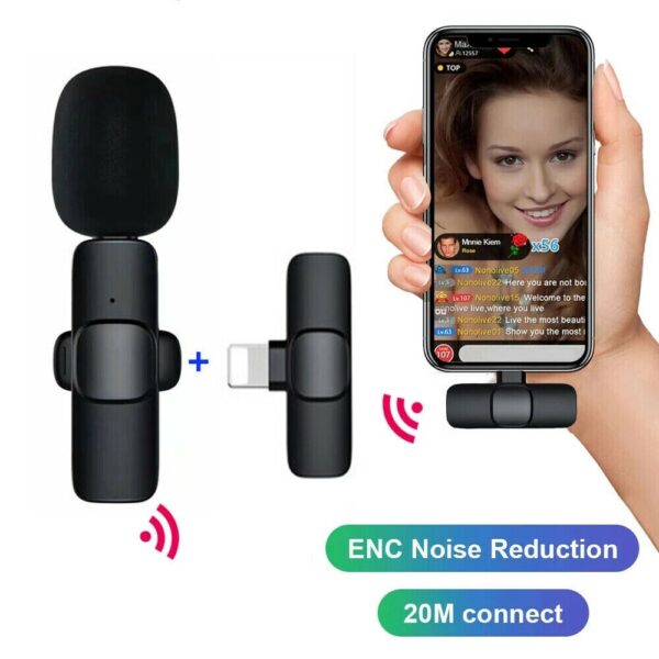 ⁦Professional Wireless Lavalier Lapel Microphone For IPhone, IPad - Cordless Omnidirectional Condenser Recording Mic For Interview Video Podcast Vlog YouTube⁩ - الصورة ⁦3⁩