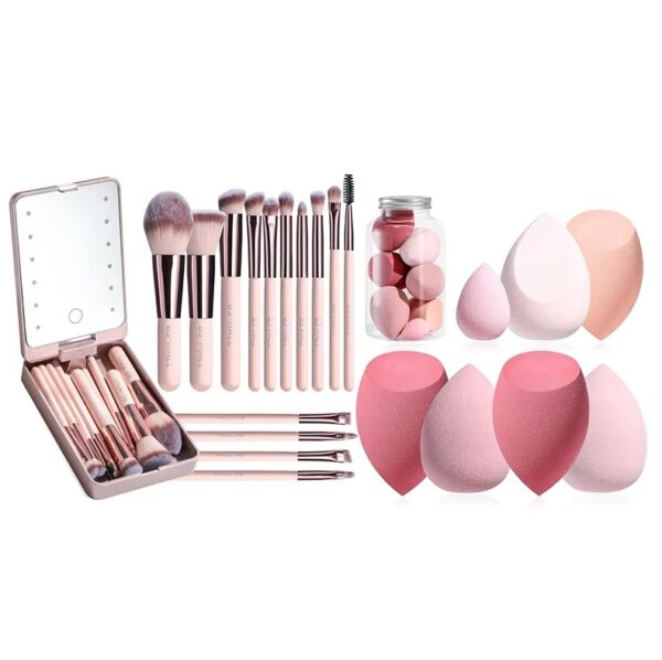 ⁦Makeup Brushes With Case Set Portable LED Mirror Makeup Jewelry Storage Case Travel Makeup Tool Kits⁩ - الصورة ⁦5⁩