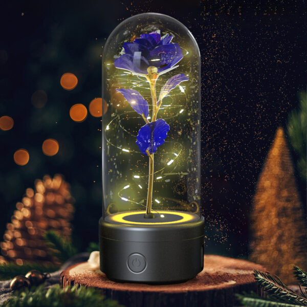 ⁦Creative 2 In 1 Rose Flowers LED Light And Bluetooth-compatible Speaker Valentine's Day Gift Rose Luminous Night Light Ornament In Glass Cover⁩ - الصورة ⁦4⁩