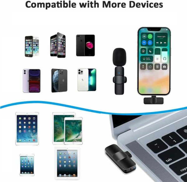 ⁦Professional Wireless Lavalier Lapel Microphone For IPhone, IPad - Cordless Omnidirectional Condenser Recording Mic For Interview Video Podcast Vlog YouTube⁩ - الصورة ⁦4⁩