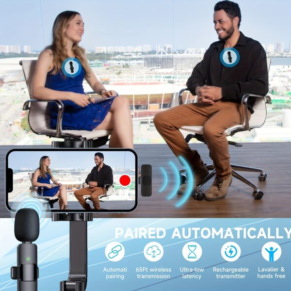 ⁦Wireless Lavalier Lapel Microphone For IPhone IPad Professional Wireless Clip Mic - Cordless Omnidirectional Condenser Recording Mic For Interview Video Podcast Vlog YouTube⁩ - الصورة ⁦3⁩