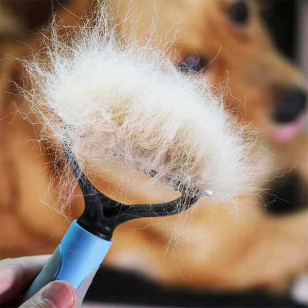 ⁦Grooming Brush For Pet Dog Cat Deshedding Tool Rake Comb Fur Remover Reduce 2-Side Dematting Tool For Dogs Cats Pets Grooming Brush Double Sided Shedding And Dematting Undercoat Rake Hair Removal Comb⁩ - الصورة ⁦9⁩