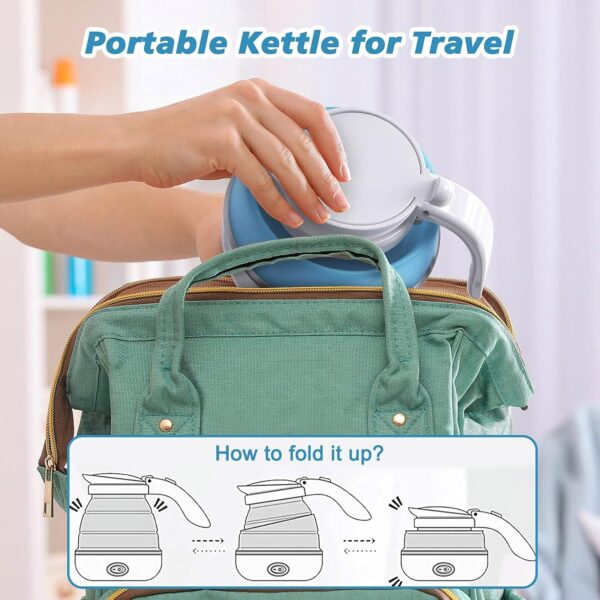 ⁦Foldable Electric Kettle, Camping Kettle, Mini Travel Kettle, Silicone Electric Water Boiler, Tea, Coffee Kettle, Collapsible Kettle With Separable Power Cord For Outdoor Hiking Camping, Blue⁩ - الصورة ⁦3⁩