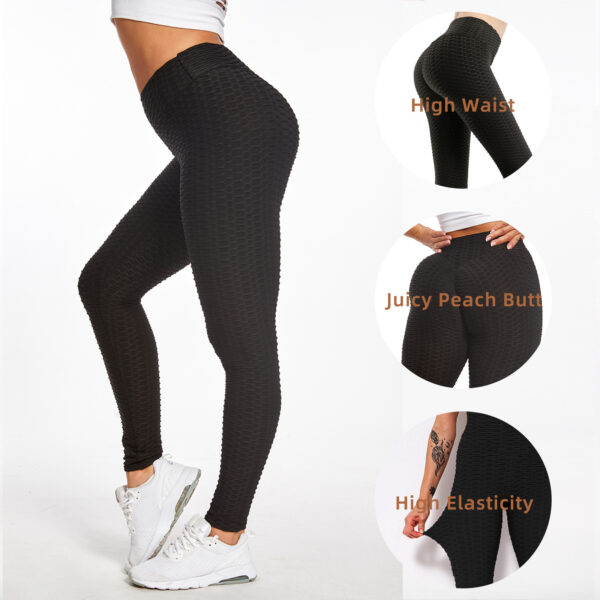 ⁦Women TIK Tok Leggings Bubble Textured Leggings Butt Lifting Yoga Pants Black Amazon Banned⁩ - الصورة ⁦2⁩