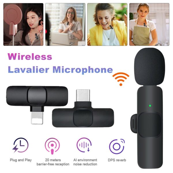 ⁦Professional Wireless Lavalier Lapel Microphone For IPhone, IPad - Cordless Omnidirectional Condenser Recording Mic For Interview Video Podcast Vlog YouTube⁩ - الصورة ⁦8⁩