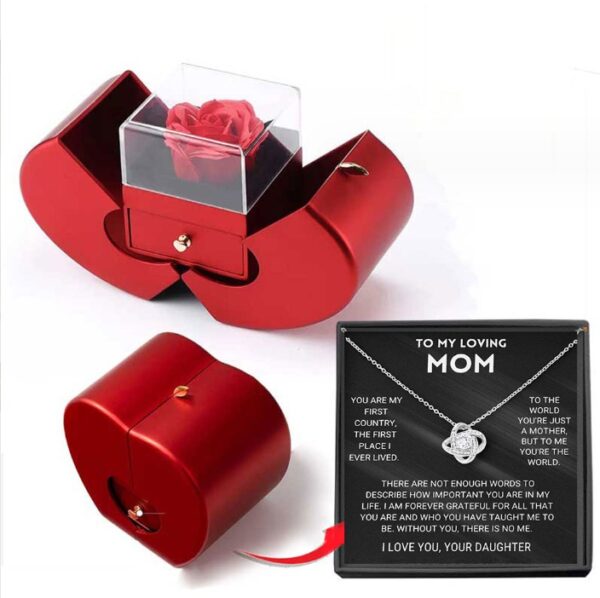 ⁦Fashion Jewelry Box Red Apple Christmas Gift Necklace Eternal Rose For Girl Mother's Day Valentine's Day Gifts With Artificial Flower Rose Flower Jewelry Box⁩ - الصورة ⁦9⁩