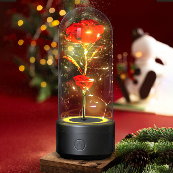 ⁦Creative 2 In 1 Rose Flowers LED Light And Bluetooth-compatible Speaker Valentine's Day Gift Rose Luminous Night Light Ornament In Glass Cover⁩ - الصورة ⁦5⁩