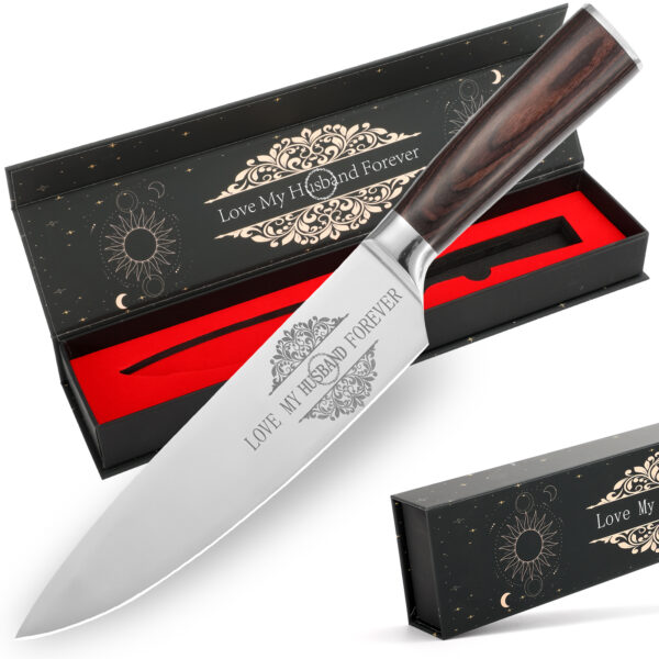 ⁦Gifts For Dad, Mom, Wife, Husband 8 Inch Chef Knife For Fathers Day Dad,Valentines Day, Mothers Day Gifts, Japanese 5cr15mov Kitchen Gyuto Chef Knives With Sheath⁩ - الصورة ⁦3⁩