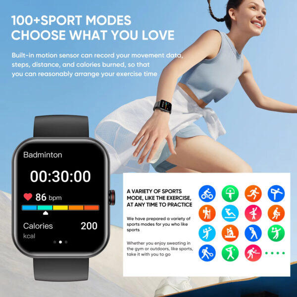 ⁦A221 Big Screen Men Smart Watch BT Call AI Voice Sport Watch Fitness Tracker Waterproof Women Smartwatch Men⁩ - الصورة ⁦5⁩