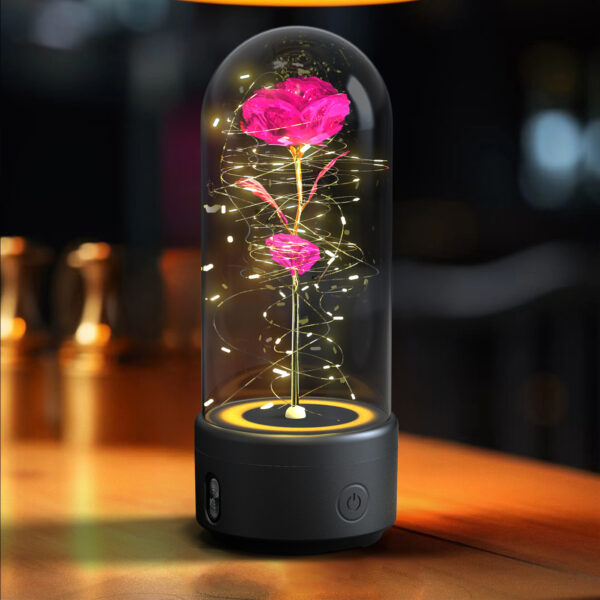 ⁦Creative 2 In 1 Rose Flowers LED Light And Bluetooth-compatible Speaker Valentine's Day Gift Rose Luminous Night Light Ornament In Glass Cover⁩ - الصورة ⁦9⁩