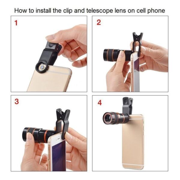 ⁦HD 8X Clip On Optical Zoom Telescope Camera Lens For Universal Mobile Cell Phone⁩ - الصورة ⁦4⁩