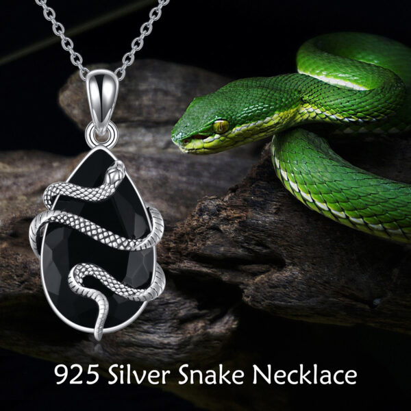 ⁦Sterling Silver Black Obsidian Tourmaline Crystal Snake Necklace Jewelry as Gifts⁩ - الصورة ⁦6⁩