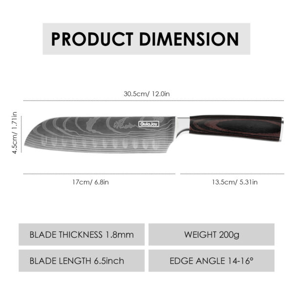 ⁦Qulajoy Santoku Knife, High Carbon Stainless Steel Chef Knife Japanese Kitchen Knives With Ergonomic Pakkawood Handle, Chopping Knife For Home Kitchen Cooking⁩ - الصورة ⁦3⁩