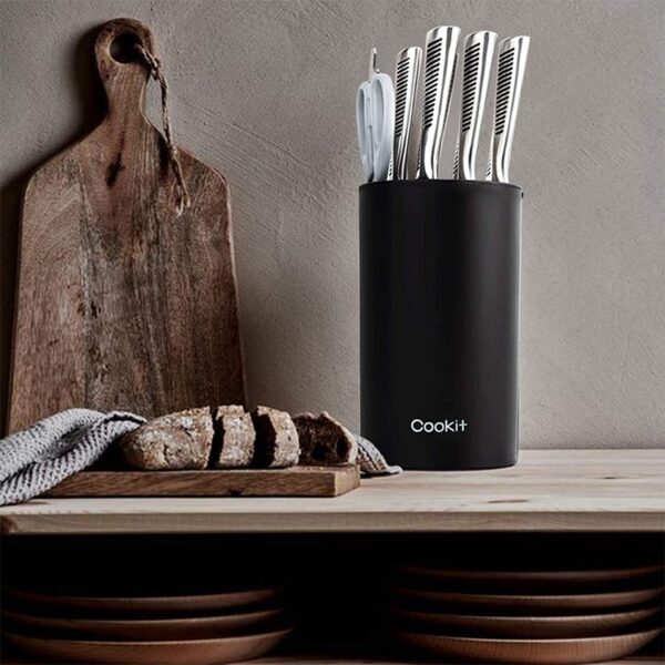 ⁦Knife Block Holder, Universal Knife Block without Knives, Unique Double-Layer Wavy Design, Round Black Knife Holder for Kitchen, Space Saver Knife Storage with Scissors Slot Amazon Platform Banned⁩ - الصورة ⁦2⁩