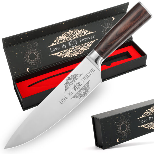 ⁦Gifts For Dad, Mom, Wife, Husband 8 Inch Chef Knife For Fathers Day Dad,Valentines Day, Mothers Day Gifts, Japanese 5cr15mov Kitchen Gyuto Chef Knives With Sheath⁩ - الصورة ⁦6⁩