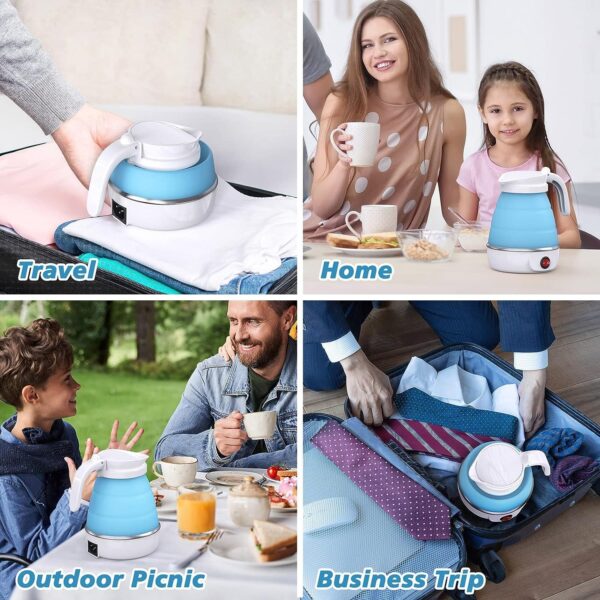 ⁦Foldable Electric Kettle, Camping Kettle, Mini Travel Kettle, Silicone Electric Water Boiler, Tea, Coffee Kettle, Collapsible Kettle With Separable Power Cord For Outdoor Hiking Camping, Blue⁩ - الصورة ⁦5⁩