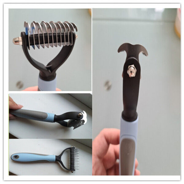 ⁦Grooming Brush For Pet Dog Cat Deshedding Tool Rake Comb Fur Remover Reduce 2-Side Dematting Tool For Dogs Cats Pets Grooming Brush Double Sided Shedding And Dematting Undercoat Rake Hair Removal Comb⁩ - الصورة ⁦4⁩