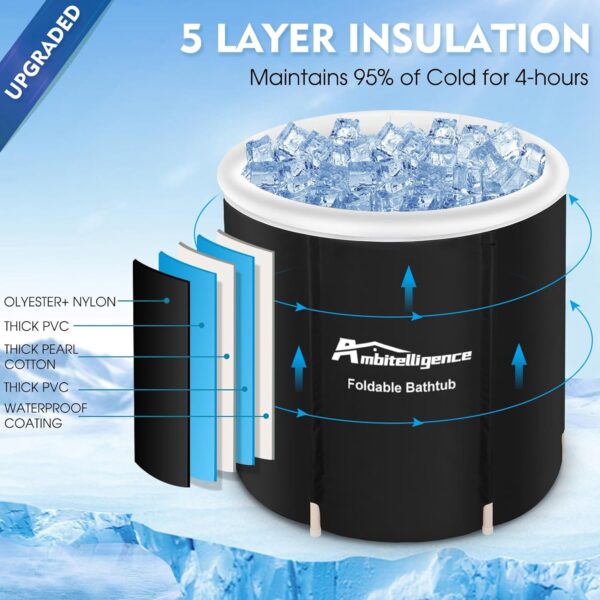 ⁦Recovery Ice Tub Foldable Bathtub Outdoor Portable Cold Water Therapy Tub Fitness Rehab Ice Tub For Athletes Long Lasting Insulated Ice Tub, Spa Soaking Bucket⁩ - الصورة ⁦6⁩