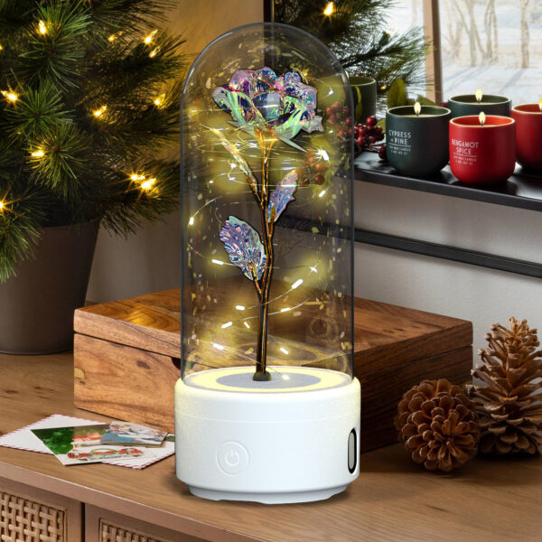 ⁦Creative 2 In 1 Rose Flowers LED Light And Bluetooth-compatible Speaker Valentine's Day Gift Rose Luminous Night Light Ornament In Glass Cover⁩ - الصورة ⁦6⁩