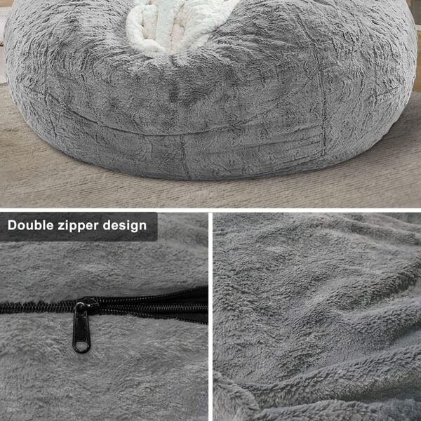 ⁦Bean Bag Chair Coverit Was Only A Cover, Not A Full Bean Bag Chair Cushion, Big Round Soft Fluffy PV Velvet Sofa Bed Cover, Living Room Furniture, Lazy Sofa Bed Cover,6ft Light Grey⁩ - الصورة ⁦6⁩