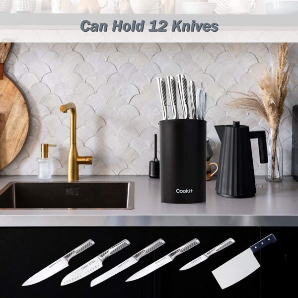 ⁦Knife Block Holder, Universal Knife Block without Knives, Unique Double-Layer Wavy Design, Round Black Knife Holder for Kitchen, Space Saver Knife Storage with Scissors Slot Amazon Platform Banned⁩ - الصورة ⁦7⁩