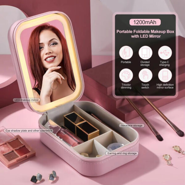 Makeup Brushes With Case Set Portable LED Mirror Makeup Jewelry Storage Case Travel Makeup Tool Kits