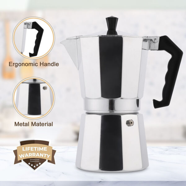 ⁦RAINBEAN Stovetop Espresso Maker 180ml For 3 Cups Espresso, Italian Moka Pot Coffee Maker, For Coffee Latte Mocha Cappuccino Macchiato Cuban Cafe Makers, Silver⁩ - الصورة ⁦8⁩