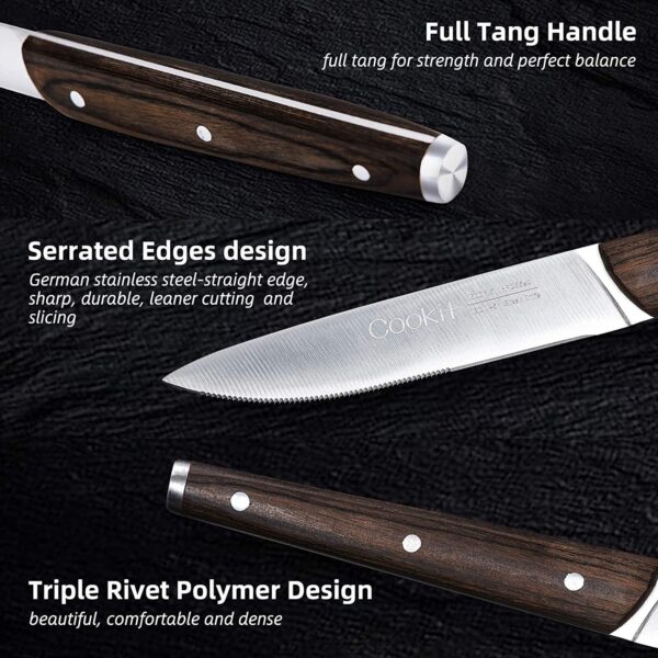 ⁦6Pcs Steak Knife Set Serrated Stainless Steel Utility with Wooden Handle for Home Dining Restaurant⁩ - الصورة ⁦4⁩