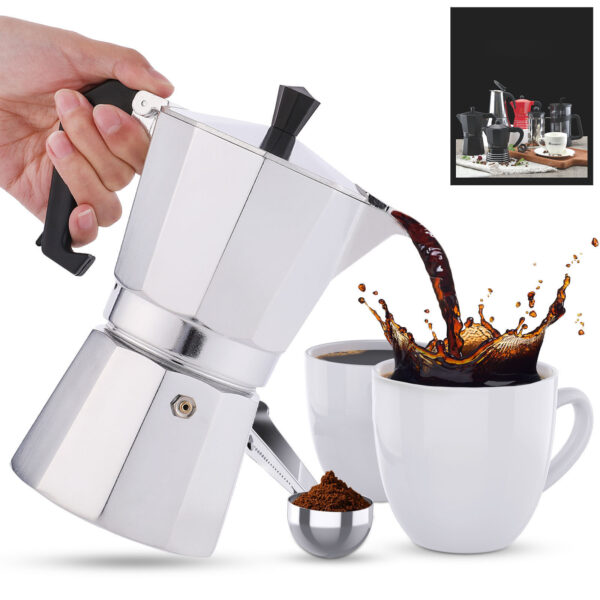 ⁦RAINBEAN Stovetop Espresso Maker 180ml For 3 Cups Espresso, Italian Moka Pot Coffee Maker, For Coffee Latte Mocha Cappuccino Macchiato Cuban Cafe Makers, Silver⁩ - الصورة ⁦7⁩