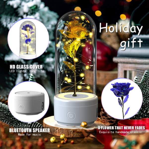 ⁦Creative 2 In 1 Rose Flowers LED Light And Bluetooth-compatible Speaker Valentine's Day Gift Rose Luminous Night Light Ornament In Glass Cover⁩ - الصورة ⁦3⁩