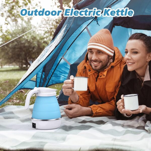 ⁦Foldable Electric Kettle, Camping Kettle, Mini Travel Kettle, Silicone Electric Water Boiler, Tea, Coffee Kettle, Collapsible Kettle With Separable Power Cord For Outdoor Hiking Camping, Blue⁩ - الصورة ⁦2⁩