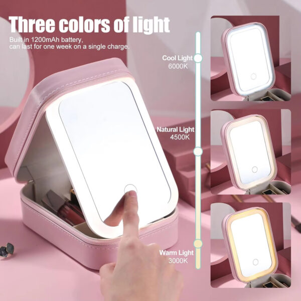 ⁦Makeup Brushes With Case Set Portable LED Mirror Makeup Jewelry Storage Case Travel Makeup Tool Kits⁩ - الصورة ⁦9⁩