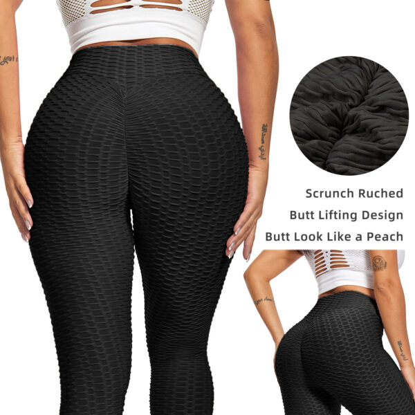 ⁦Women TIK Tok Leggings Bubble Textured Leggings Butt Lifting Yoga Pants Black Amazon Banned⁩ - الصورة ⁦5⁩