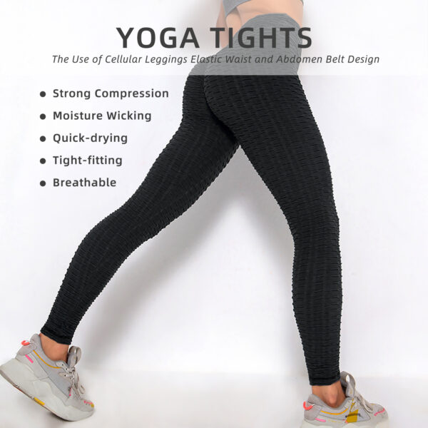 ⁦Women TIK Tok Leggings Bubble Textured Leggings Butt Lifting Yoga Pants Black Amazon Banned⁩ - الصورة ⁦3⁩