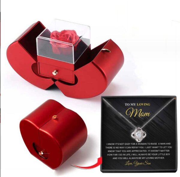 ⁦Fashion Jewelry Box Red Apple Christmas Gift Necklace Eternal Rose For Girl Mother's Day Valentine's Day Gifts With Artificial Flower Rose Flower Jewelry Box⁩ - الصورة ⁦2⁩