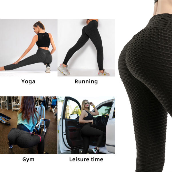 ⁦Women TIK Tok Leggings Bubble Textured Leggings Butt Lifting Yoga Pants Black Amazon Banned⁩ - الصورة ⁦6⁩