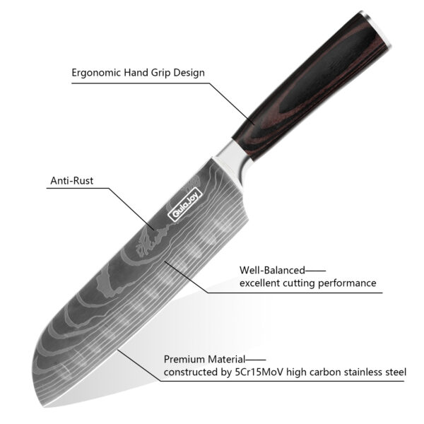 ⁦Qulajoy Santoku Knife, High Carbon Stainless Steel Chef Knife Japanese Kitchen Knives With Ergonomic Pakkawood Handle, Chopping Knife For Home Kitchen Cooking⁩ - الصورة ⁦6⁩