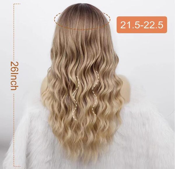 ⁦26 Inch Long Ash Blonde Wig With Bangs Natural Wavy Hair - Perfect For Daily Wear And Middle Part Style⁩ - الصورة ⁦5⁩